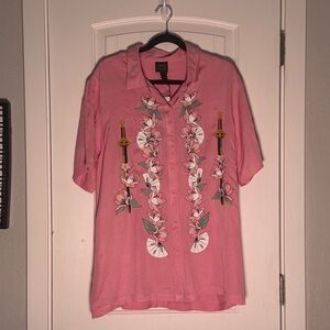 Mulan Her Universe Boxlunch Pink Floral Button Down Shirt Size Large